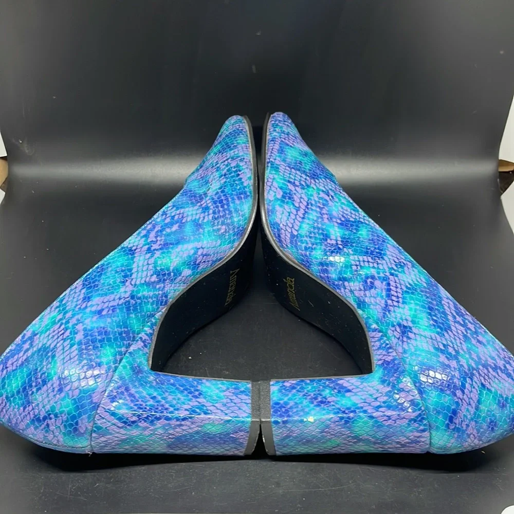 Vintage 90’s Amanda neon snake purple teal Square Toe Block Heels Size 9